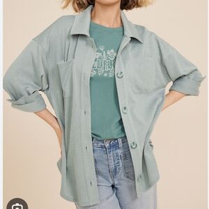 Maurices Teal Wavy Ribbed Shacket